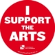 Red circle with white text that reads "I support the arts" the Saskatchewan Arts Alliance logo at the bottom of circle.