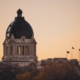 The top half of the Saskatchewan Legislative building at dusk