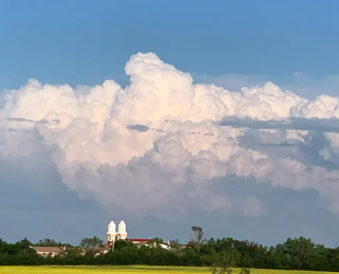 Gravelbourg skyline with storm clouds about the town.