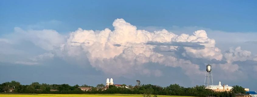 Gravelbourg skyline with storm clouds about the town.