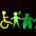 On a black background, 8 silhouette figures in multiple colours arranged in a rainbow. Each representing a form of disability.