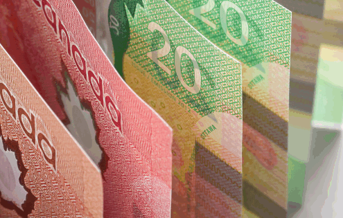Canadian Paper Money splayed out from $50 to $20 dollars