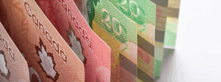 Canadian Paper Money splayed out from $50 to $20 dollars