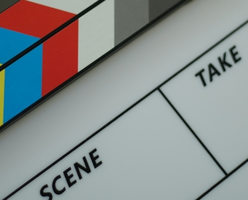 Film sign indicating what take and what scene is being filmed