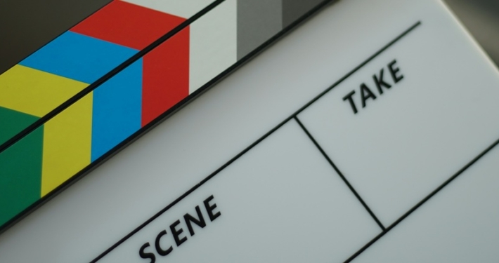 Film sign indicating what take and what scene is being filmed
