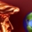 A golden side profile of Donald Trump staring at a globe.